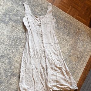 Linen blend Beige Button-Front Midi Dress